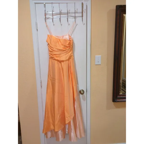Betsy & Adam orange satin taffeta long bridesmaids evening dress 4 - Image 7