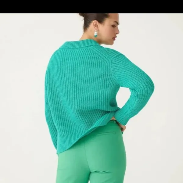 J. Crew ribbed cotton Johnny collar‎ sweater polo emerald forest size xs - Image 4