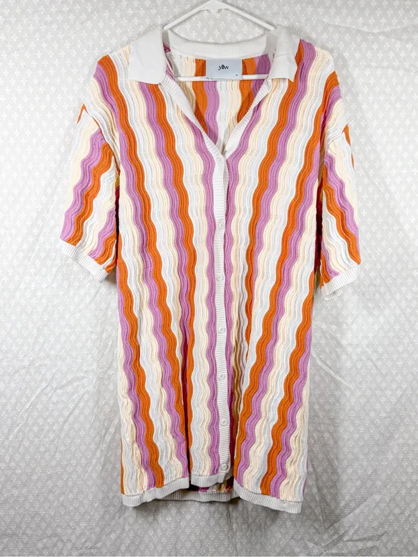 YLLW the Label Orange‎ Pink Chevron Felix Knit Button Up Dress - Image 2