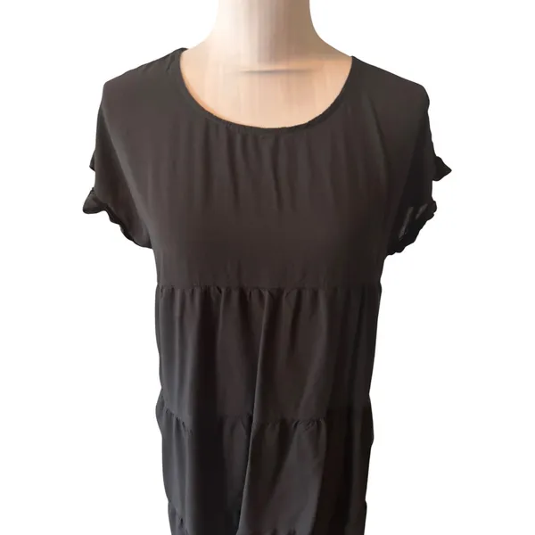 Women's Black Flutter Sleeve Tiered Dress Size M - Image 3