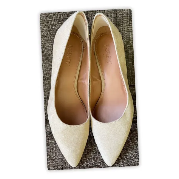 J. Crew Beige‎ Suede Pointed Toe Heel Pumps, Size: 7 - Image 2