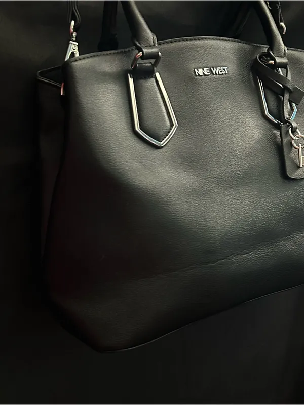 Nine West Black Pebbled Satchel Shoulder Bag Removable Crossbody Strap - Image 5