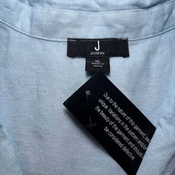 J Jason Wu NWT‎ Blue White Dip Dye Oversized Linen Blend Button Down Shirt XL - Image 6