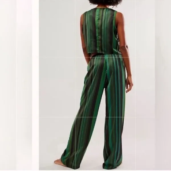 Plush Revolve Striped Green & Black Pants Vest Set(Size Small) - Image 2
