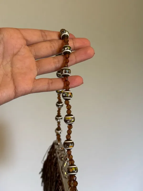 Apt. 9 | Vintage 90s-Y2K Beaded Fringe Evening Clutch Handbag - Brown - Image 5
