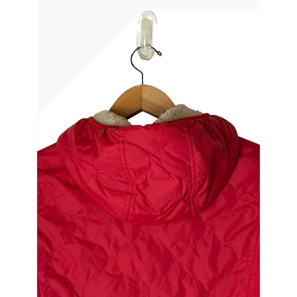 Uniqlo Quilted Puffer Jacket Women Small Red Fleece Lined Hooded Gorpcore - Image 4