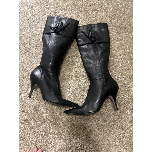 matisse boots 8.5 Knee High Corset Detail Pointy Toe Zipper Closure Blk Leather - Image 7