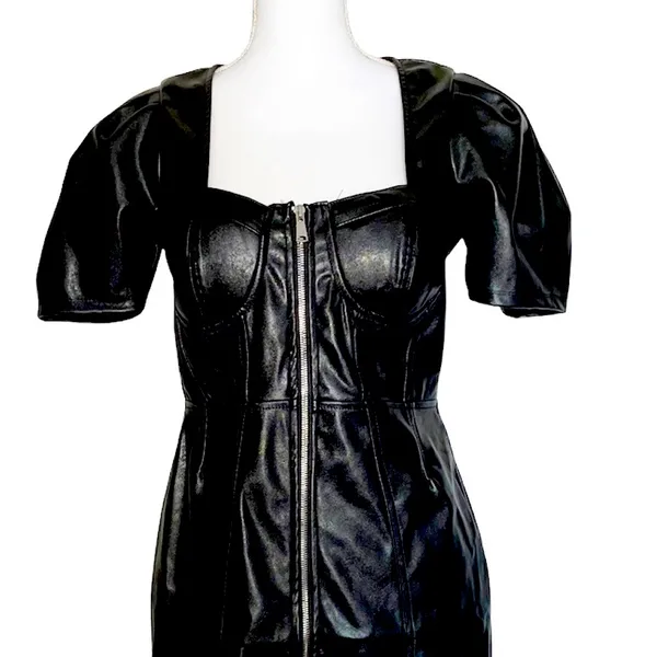 NWT Blashe Faux Vegan Leather Zipper Front Bustier Mini Dress Black - Image 3