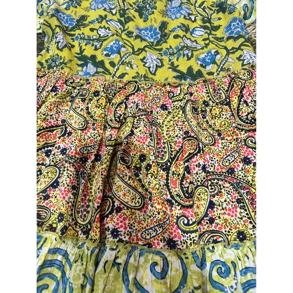 Dress Addict XS Tiered Cotton Mini Dress Green Floral Paisley Swirl Boho Tunic - Image 6