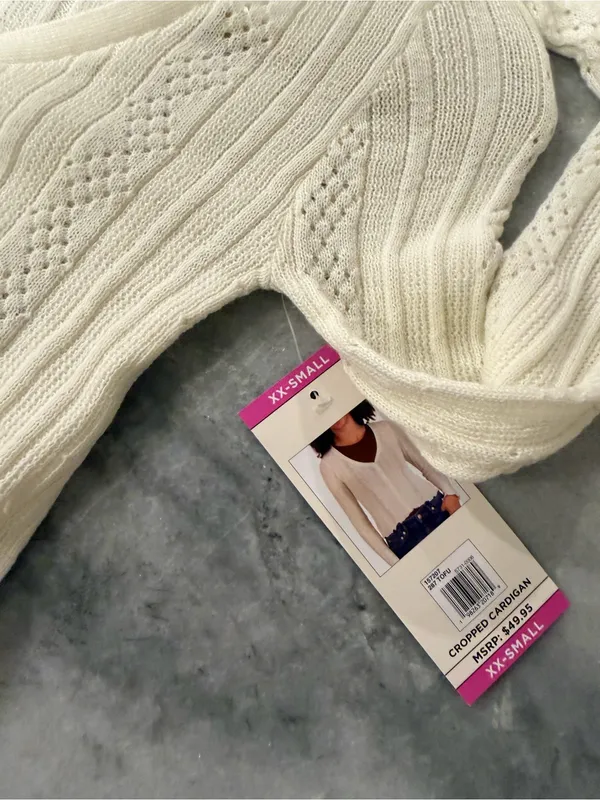 NWT Aeropostale Size XXS Ivory Pointelle Knit Cropped Stretch Lace Cardigan Y2K - Image 8