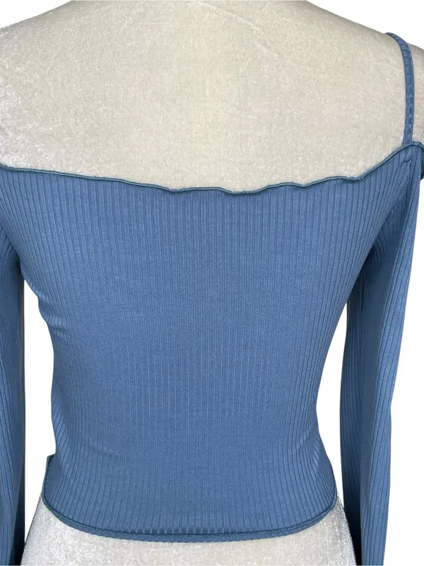 Dazy Cold Shoulder Ruched Front Crop Top Women’s Size S Lettuce Edges - Image 4