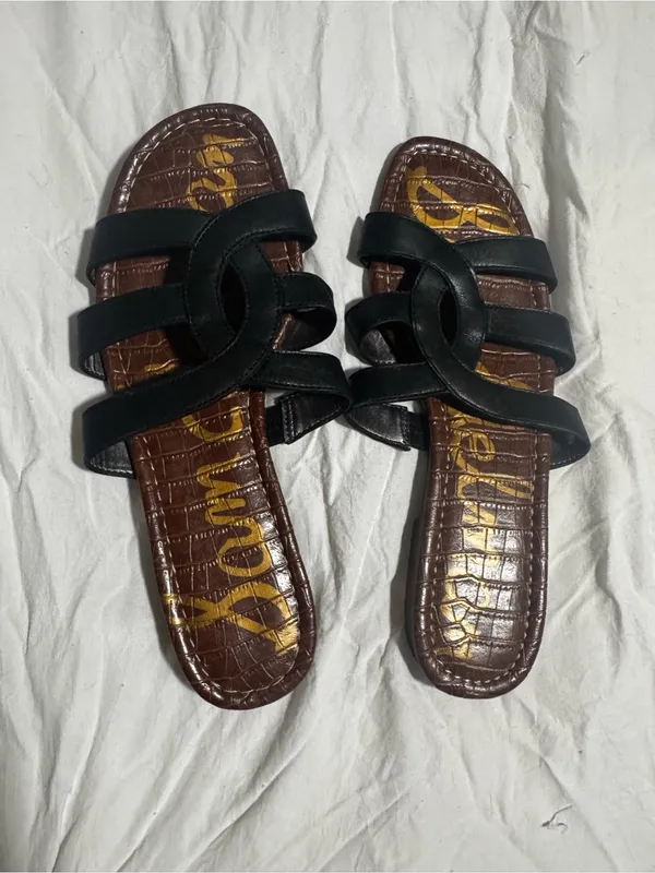 Sam Edelman Bryna Black Leather Strappy Slide Sandals for Women - Image 3
