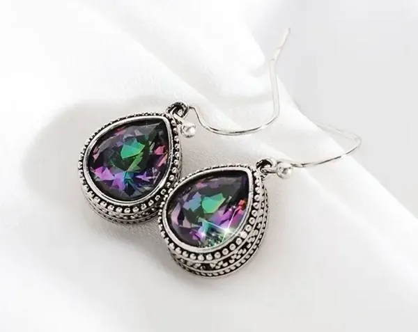 Antique Silver Crystal Droplet Earrings - Image 3