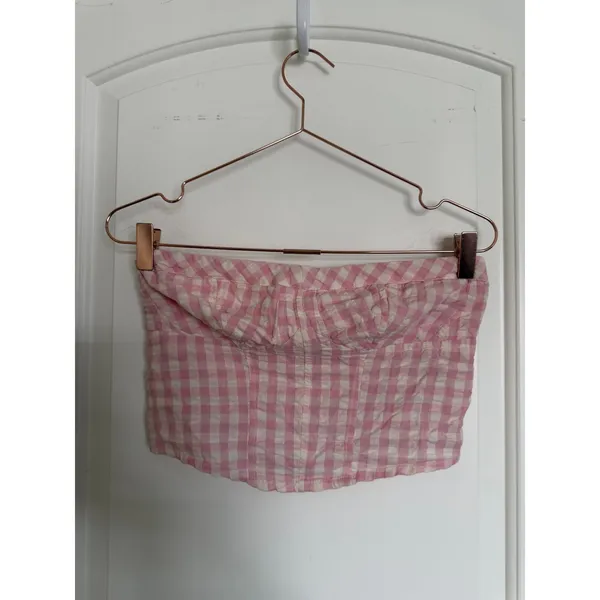 Free People Tube Top Women Small Pink Gingham Corset Strapless Smocked OB1732606 - Image 3