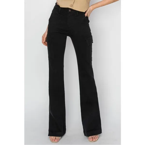 RISEN High Rise Side Slit Cargo‎ Bootcut Black Jeans - RDP5649 - Size 15/32 623 - Image 4