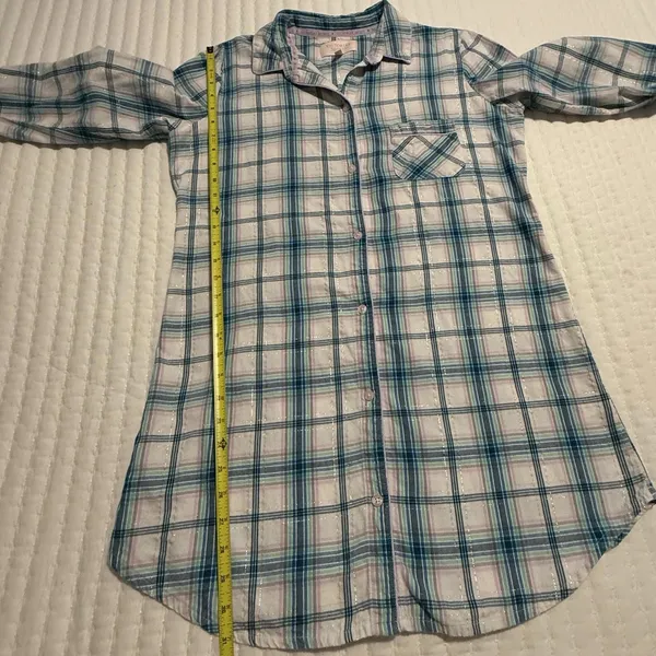 Victoria’s Secret Sz S Small Blue Pink White Plaid Flannel Pajama Night Shirt - Image 2