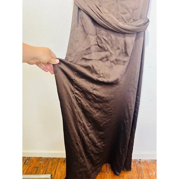 SACHIN & BABI Brown Sleeveless Tie Neck Banded Waist Kayla A-Line Gown Size 0 - Image 6