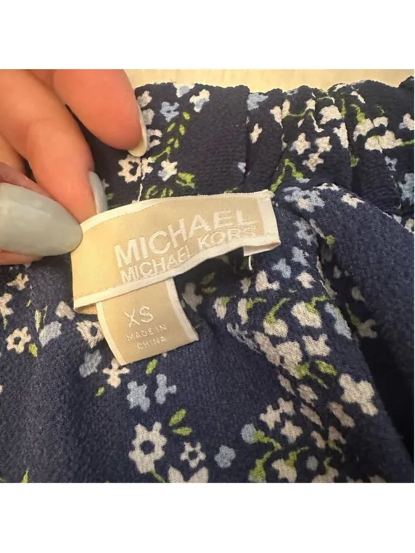 Michael Kors Navy Blue Floral Off Shoulder Blouse Womens XS - Image 5