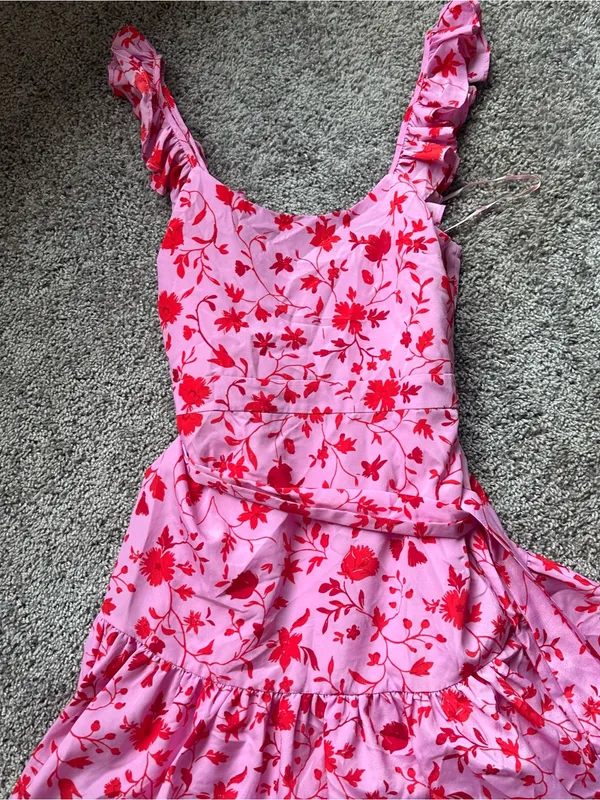 Likely Pink Floral Tiered Maxi Dress with Red Print - Image 5