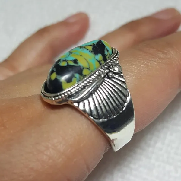 Vintage Tibet Silver Turquoise Ring size - 8 RGN - Image 2