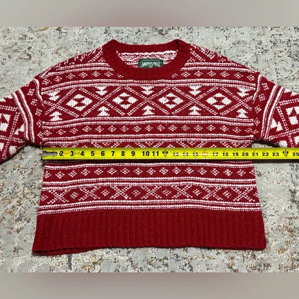 American Eagle Nordic Fair Isle Cozy Casual Sweater Size Small red white - Image 6