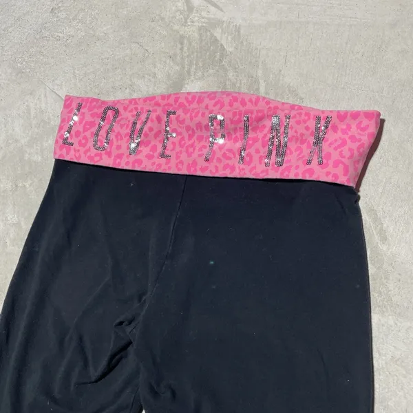 Victoria's Secret PINK Women's Y2K Fold Over Yoga Pants Pink Sparkle SZ M Capri - Image 3