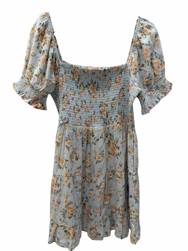 American Eagle Floral Smocked Mini Dress Blue Linen Blend Boho Cottagecore M - Image 7