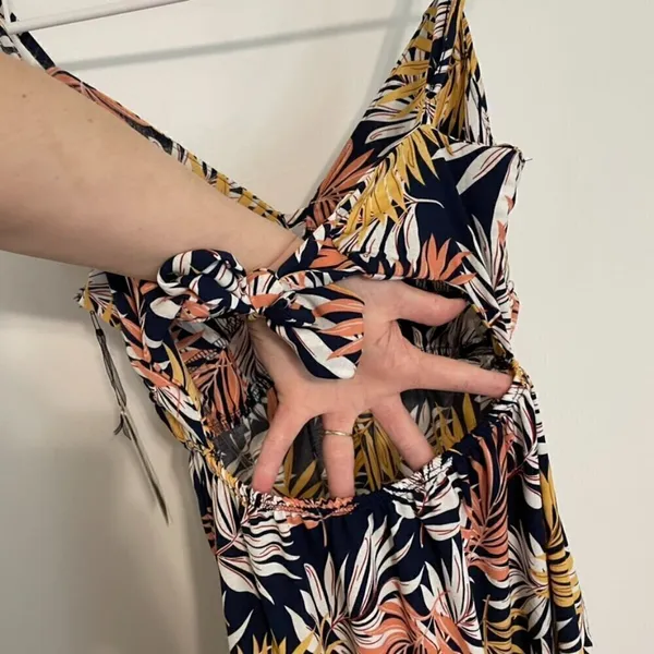 NEW NWT IRIS DISCOVERY Print Tank Maxi Dress Navy Blue Palm Leaf Leaves Floral S - Image 15