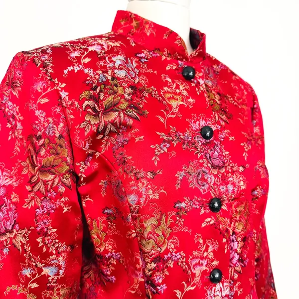 Vintage Y2K Silk-Blend Chinese-Style Patterned Tang Blazer in Red | Size S/M - Image 2