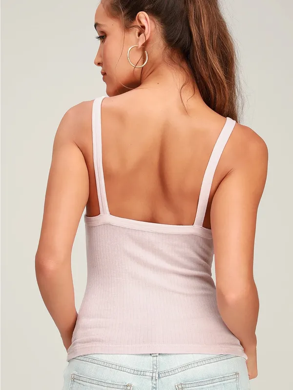 Free People • Set Up Tank blush pink high square neck ribbed knit Sugared - Image 7