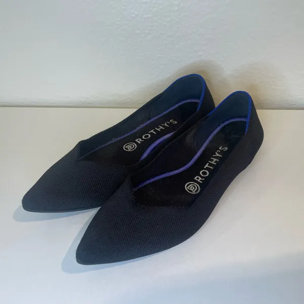 Rothy's Women’s Pointed Knit Flats in Black with‎ Blue Trim Shoes Size 7.5 - Image 2