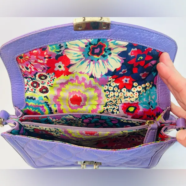 Vera Bradley Quilted Tess Crossbody Purse in Purple/Lavender Leather - Image 10