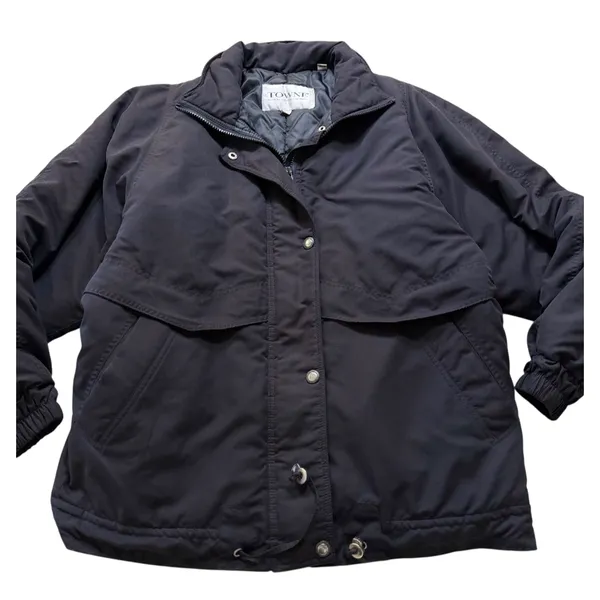 Towne by London Fog Women's Puffer Jacket Size M Black Zip Snap Coat Unisex - Image 3