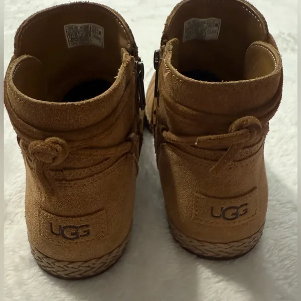 UGG Women's Rianne Chestnut Suede Braided Ankle Boots Short Booties Size 9.5 - Image 8