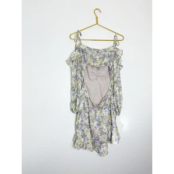 ASTR The Label Anastasia Cutout Mini Dress Small Ivory Lilac Floral Cottagecore - Image 16