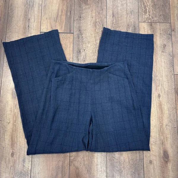 Old Navy High Rise Wide Leg Plaid Pants L Tall Women Navy Elastic Waist Office - Image 2