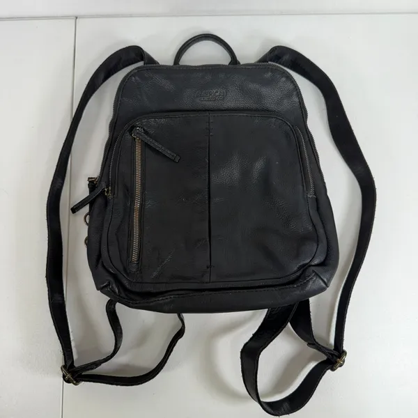 American Leather Co Small Backpack Black Pebbled Leather Travel Bag Minimalist - Image 2