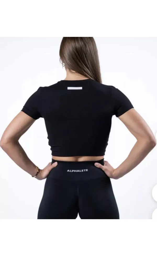 Alphalete Woman’s Premium Wrop SS Crop - Black, Size Small - Image 2