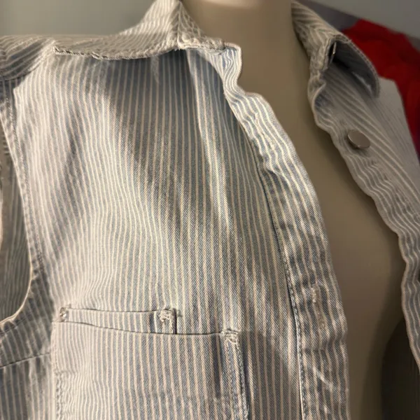 Zara Light Blue Pinstripe Sleeveless Denim Vest m - Image 3