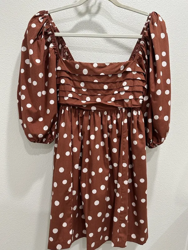 Abercrombie & Fitch Rust Polka Dot Square Neck Puff Sleeve Mini - Image 4