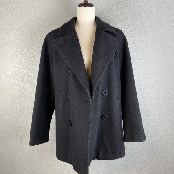 Marvin‎ Richards Vintage Over Coat Peacoat Size 6 Black Wool Anchor Buttons USA - Image 8