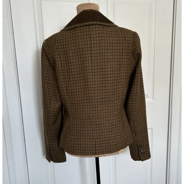 Sundance Catalog Wool Riding Jacket Blazer Brown Plaid Western Stud Collar Sz 6 - Image 4