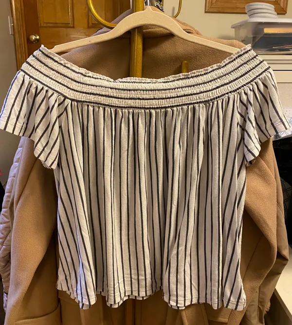 American Eagle Outfitters White Striped Strapless Short Sleeve Blouse Top - Image 2