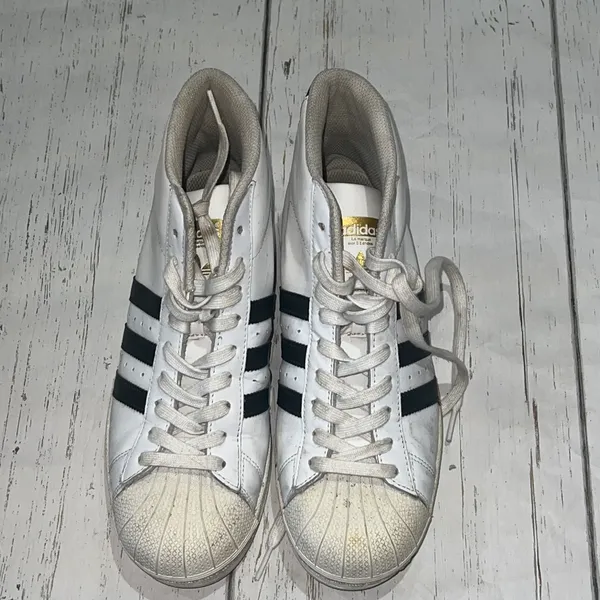 Adidas white and black high top sneakers - Image 2