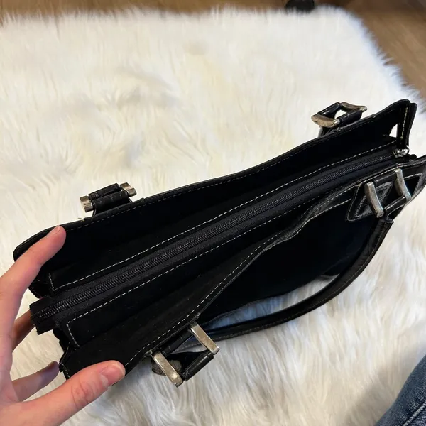 Jaclyn Smith Black Suede Croc‎ Embossed Trim Shoulder Bag Purse Tote Work Bag - Image 4
