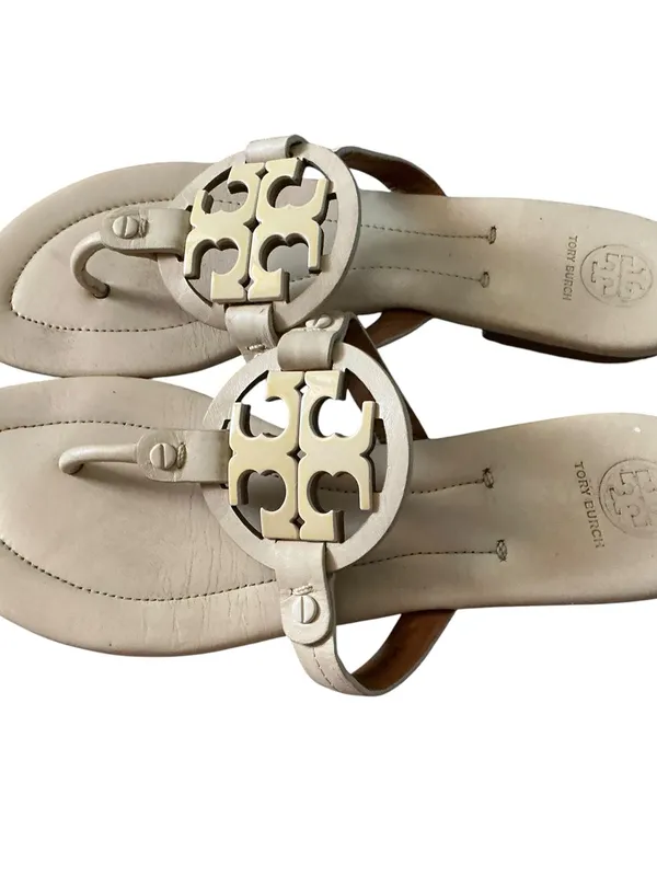 Tory Burch Miller Sandals in Light Beige Leather with Logo Medallion - Image 4