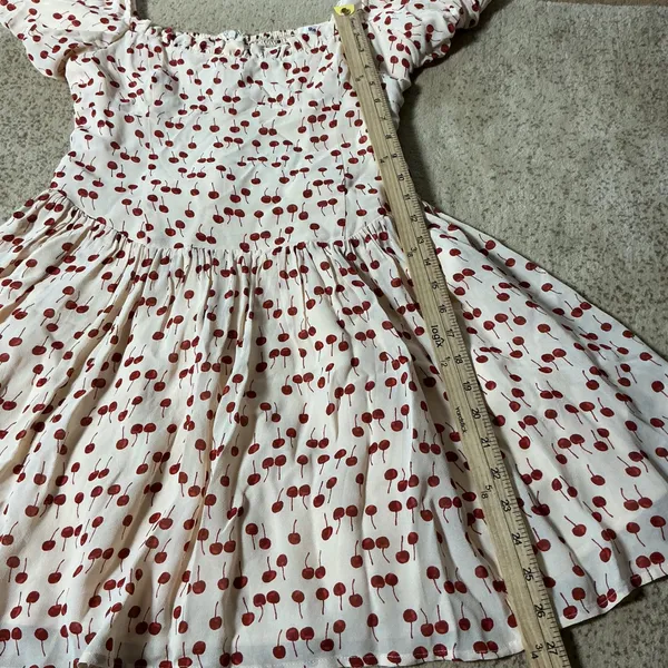 Reformation Coquette Cherry Print Smocked Mini Dress Red‎ Short Sleeve Size 10 - Image 3