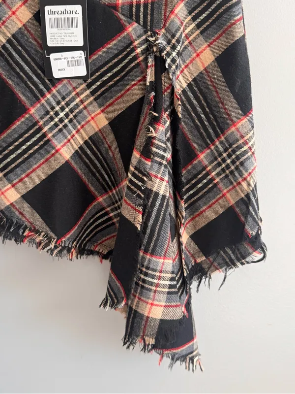 Threadbare Yana Plaid Asymmetrical Fringe Mini Skirt Gray XS US 4 NWT - Image 5