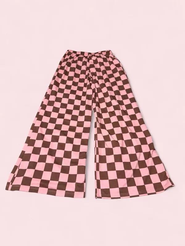 Checkerboard Wide Leg Pants - Pink/Brown - Image 2