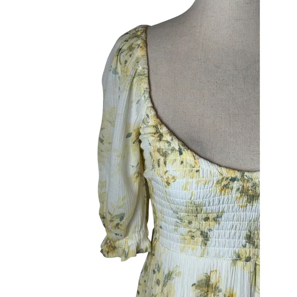 Abercrombie & Fitch Midi Dress Women XS Yellow Floral Smocked Boho Cottagecore - Image 6